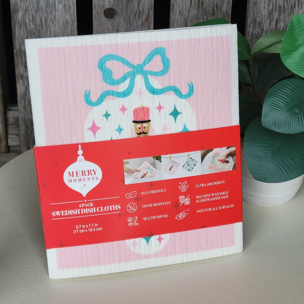 Merry Moments Pink and White Swedish Dish Cloths
